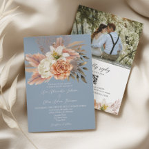 Invitación de boda de melocotón azul polvoriento c