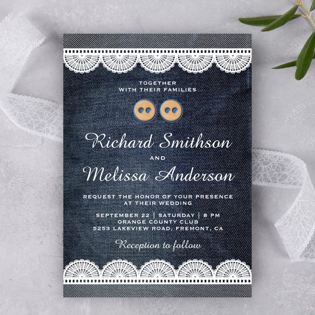 Invitación de boda de mezclilla azul con encaje bl (Subido por el creador)