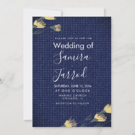 Invitación de boda de mezclilla informal y flores 