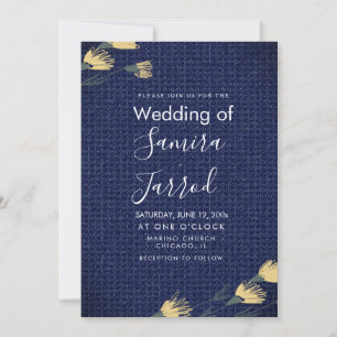 Invitación de boda de mezclilla informal y flores 
