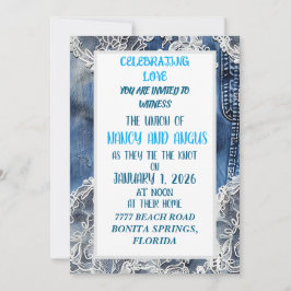 invitación de boda de mezclilla y encaje viejo
