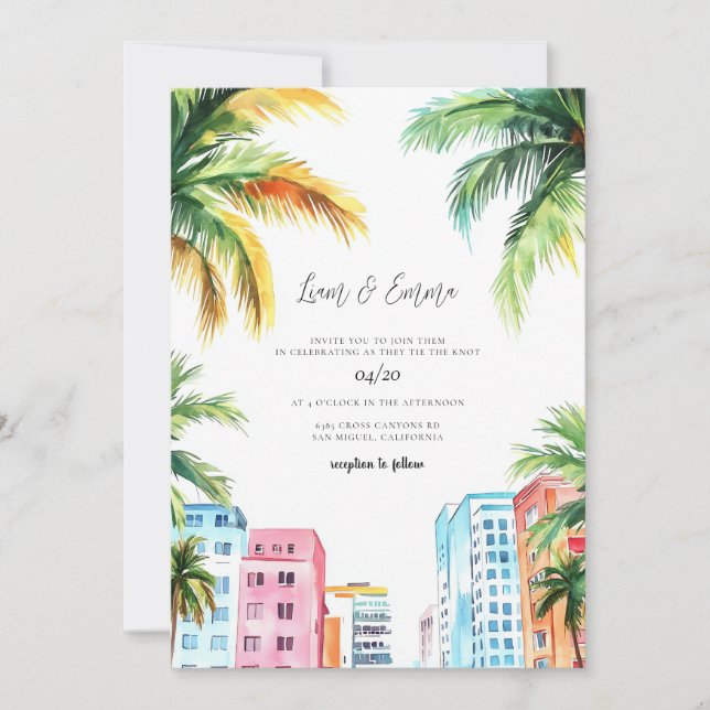 Invitación de boda de Miami Playa (Anverso)
