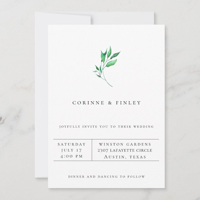 Invitación de boda de minimalismo moderno con vege (Anverso)