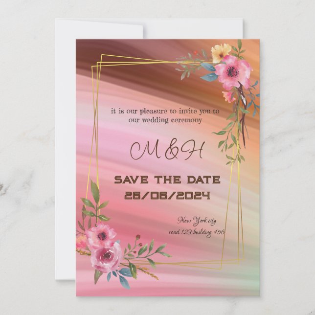 invitación de boda de moda floral (Anverso)