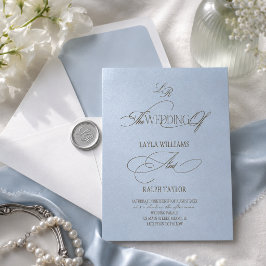 Invitación de boda de monograma azul polvoriento