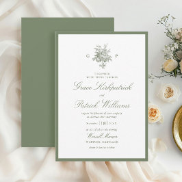 Invitación de boda de monograma verde salvia clási