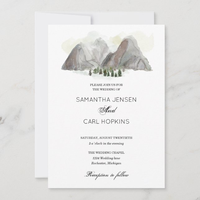 invitación de boda de montaña acuarela (Anverso)