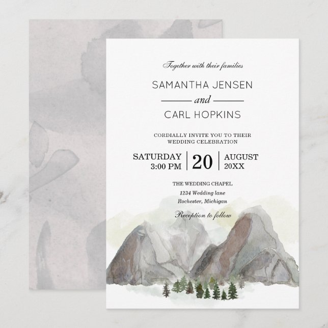 invitación de boda de montaña acuarela (Anverso / Reverso)