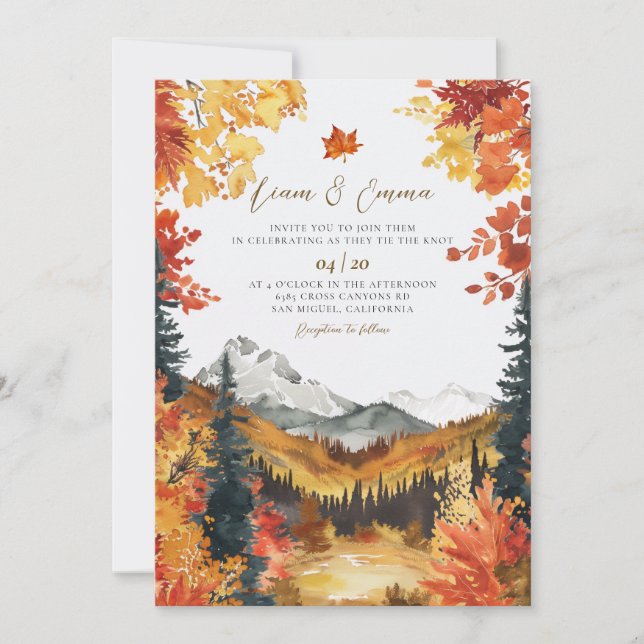 Invitación de boda de montaña de bosque otoñal rús (Anverso)