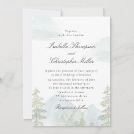 Invitación de boda de montaña forestal con acuarel