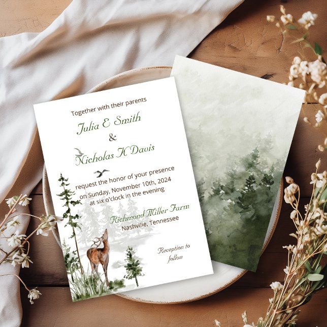 Invitación de boda de montaña forestal con acuarel (Subido por el creador)