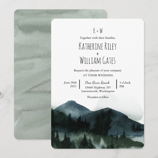 Invitación de boda de montaña forestal rústica (Anverso / Reverso)