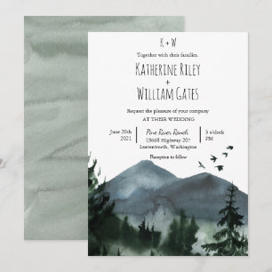 Invitación de boda de montaña forestal rústica