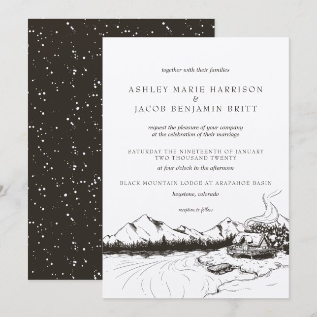 Invitación de boda de montaña invernal rústica (Anverso / Reverso)