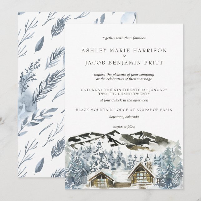 Invitación de boda de montaña invernal rústica (Anverso / Reverso)
