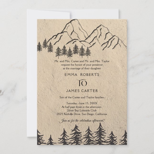 Invitación de boda de montaña rústica (Anverso)