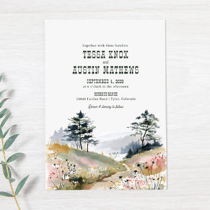 Invitación de boda de montaña rústica con acuarela
