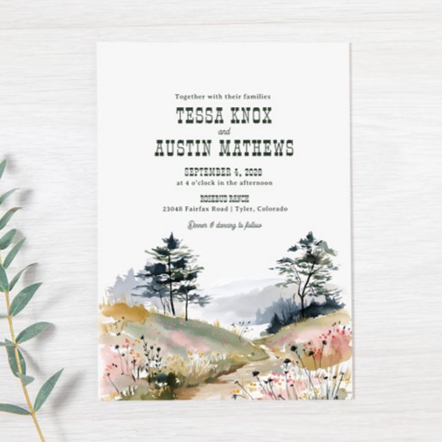 Invitación de boda de montaña rústica con acuarela (Subido por el creador)