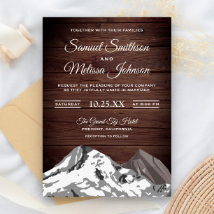 Invitación de boda de montañas nevadas de madera r