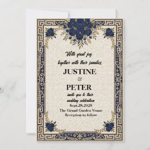 Invitación de boda de mosaico azul marino