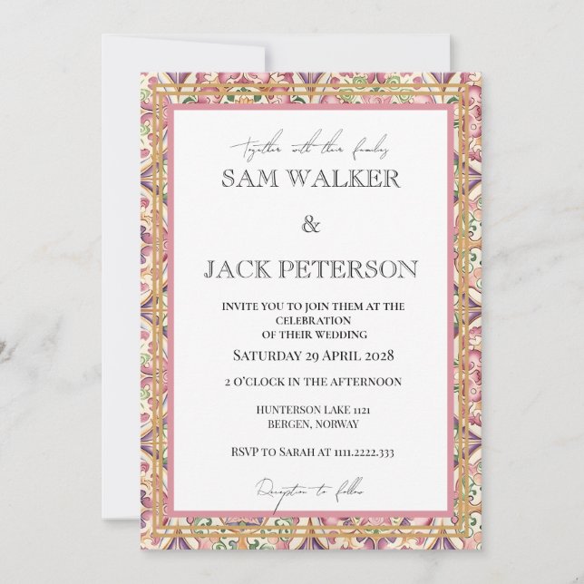 Invitación de boda de mosaico primaveral colorido (Anverso)