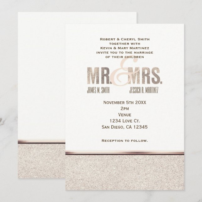 Invitación de boda de Mr. & Mrs. Champán Brillante (Anverso / Reverso)