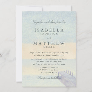 Invitación de boda de muelle junto al mar con acua