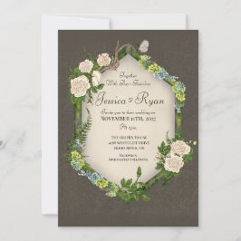 Invitación de boda de musgo y rosas rústicas terro