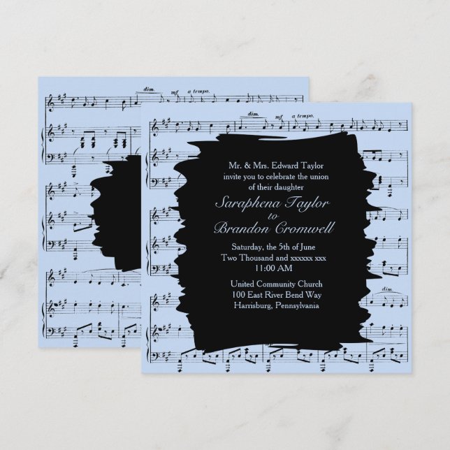 Invitación de boda de música abstracta azul modern (Anverso / Reverso)