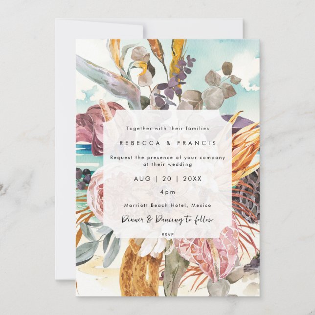 invitación de boda de naranja tropical de playa fl (Anverso)