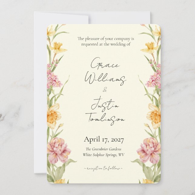 Invitación de boda de narciso del jardín de flor d (Anverso)