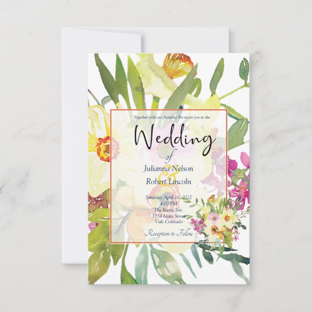Invitación de boda de narcisos elegantes (Anverso)