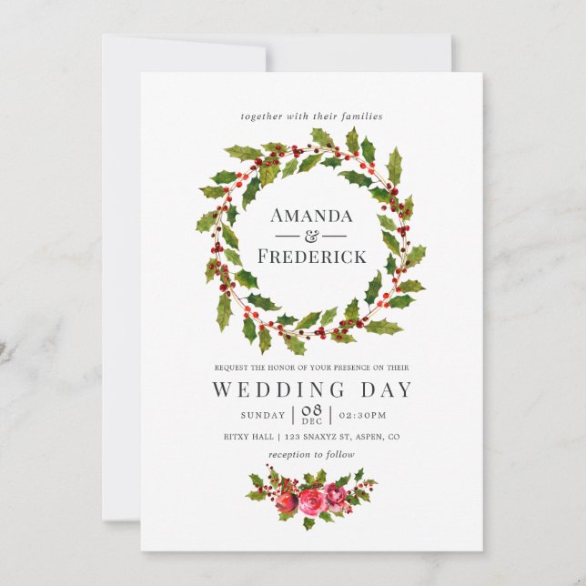 Invitación de boda de Navidad con aquarela de aceb (Anverso)