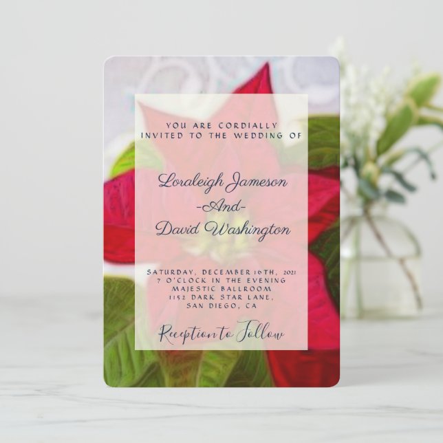invitación de boda de Navidad con poinsettia (Anverso de pie)