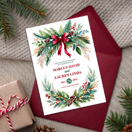 Invitación de boda de Navidad con vegetación en ac
