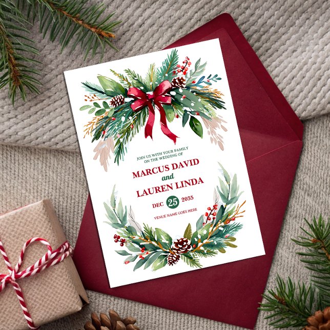 Invitación de boda de Navidad con vegetación en ac (Subido por el creador)