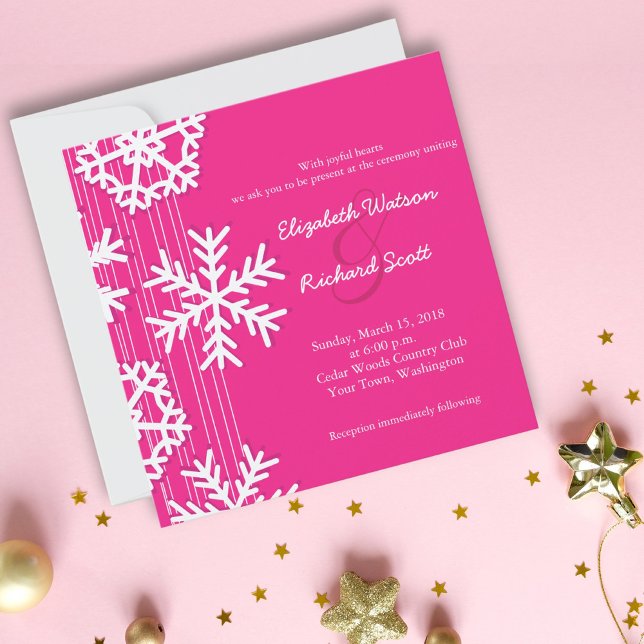 Invitación de boda de Navidad copos de nieve rosad (Subido por el creador)