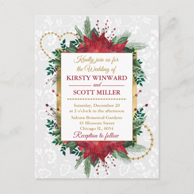 Invitación de boda de Navidad de invierno con poin (Anverso)