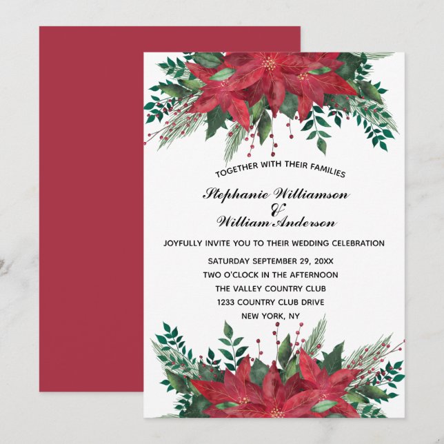 Invitación de boda de Navidad de invierno floral p (Anverso / Reverso)