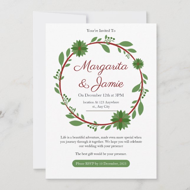 Invitación de boda de Navidad minimalista (Anverso)