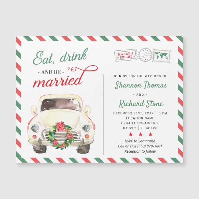Invitación de boda de Navidad roja verde festiva (Anverso)