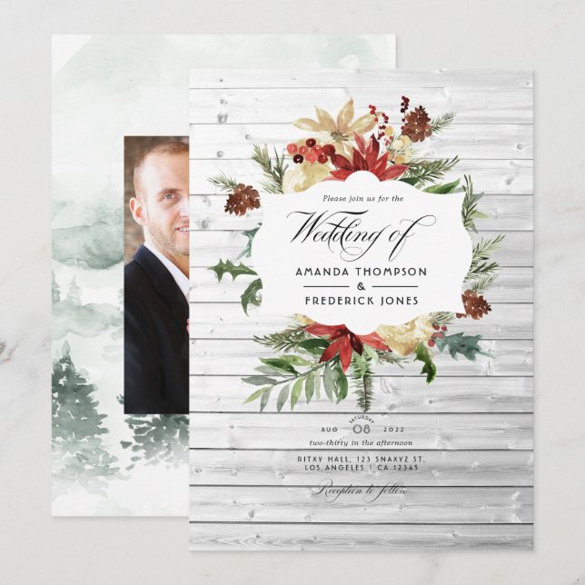 Invitación de boda de Navidad rústica de bosque in (Anverso / Reverso)