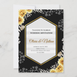 Invitación de boda de negro gótico y amarillo most