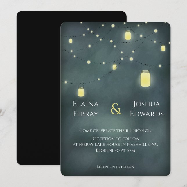 Invitación de boda de noche de verano en frascos d (Anverso / Reverso)