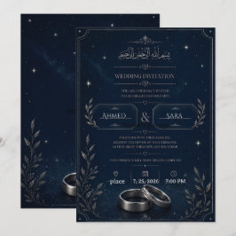 Invitación de boda de noche estrellada azul marino