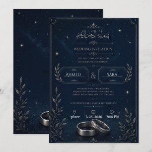 Invitación de boda de noche estrellada azul marino
