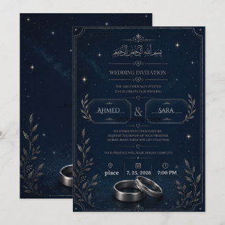 Invitación de boda de noche estrellada azul marino