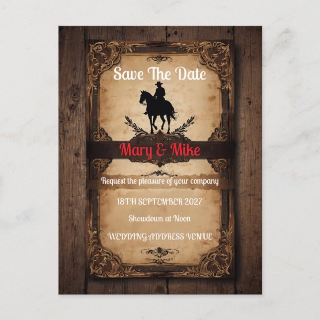 Invitación de boda de novedad del Oeste Salvaje (Anverso)