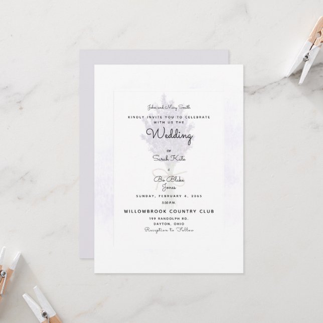 Invitación de boda de novia con lavanda para padre (Anverso/Reverso In Situ)