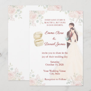 Invitación de boda de novia y novio rosa rubor